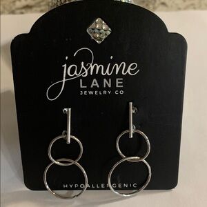 Jasmine Lane Silver Tone Double Hoop Bezel Style Earrings. Not Real silver